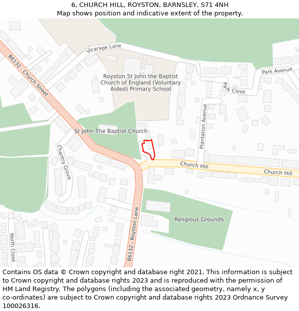 6, CHURCH HILL, ROYSTON, BARNSLEY, S71 4NH: Location map and indicative extent of plot