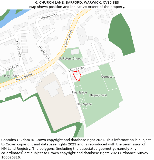 6, CHURCH LANE, BARFORD, WARWICK, CV35 8ES: Location map and indicative extent of plot