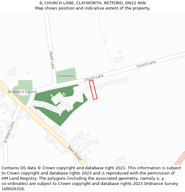 6, CHURCH LANE, CLAYWORTH, RETFORD, DN22 9AN: Location map and indicative extent of plot