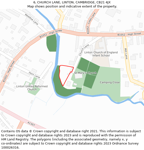 6, CHURCH LANE, LINTON, CAMBRIDGE, CB21 4JX: Location map and indicative extent of plot