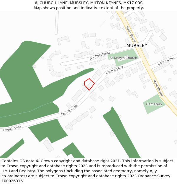 6, CHURCH LANE, MURSLEY, MILTON KEYNES, MK17 0RS: Location map and indicative extent of plot