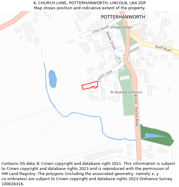 6, CHURCH LANE, POTTERHANWORTH, LINCOLN, LN4 2DP: Location map and indicative extent of plot
