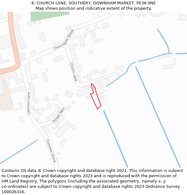 6, CHURCH LANE, SOUTHERY, DOWNHAM MARKET, PE38 0NE: Location map and indicative extent of plot