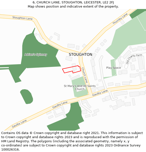 6, CHURCH LANE, STOUGHTON, LEICESTER, LE2 2FJ: Location map and indicative extent of plot