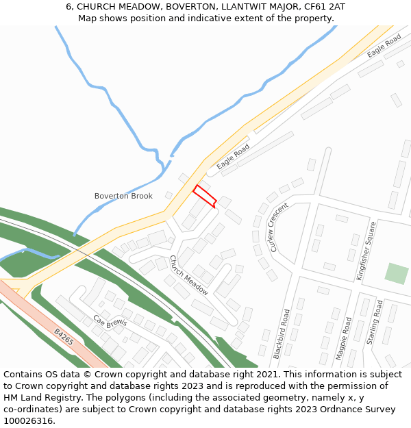 6, CHURCH MEADOW, BOVERTON, LLANTWIT MAJOR, CF61 2AT: Location map and indicative extent of plot