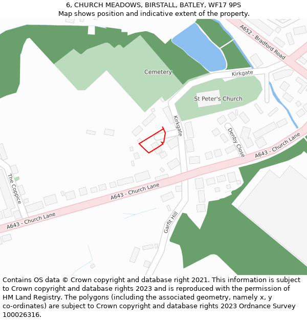 6, CHURCH MEADOWS, BIRSTALL, BATLEY, WF17 9PS: Location map and indicative extent of plot