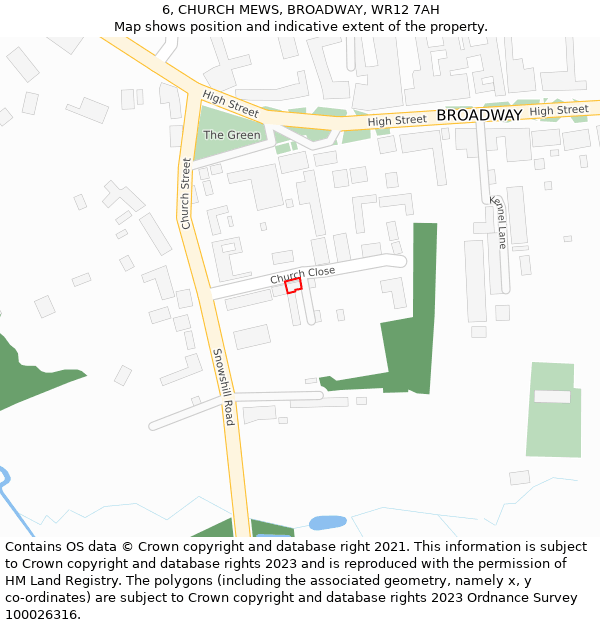6, CHURCH MEWS, BROADWAY, WR12 7AH: Location map and indicative extent of plot