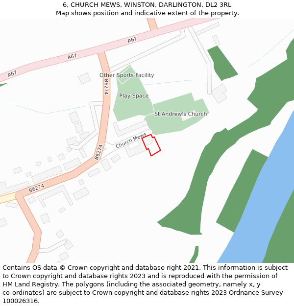 6, CHURCH MEWS, WINSTON, DARLINGTON, DL2 3RL: Location map and indicative extent of plot