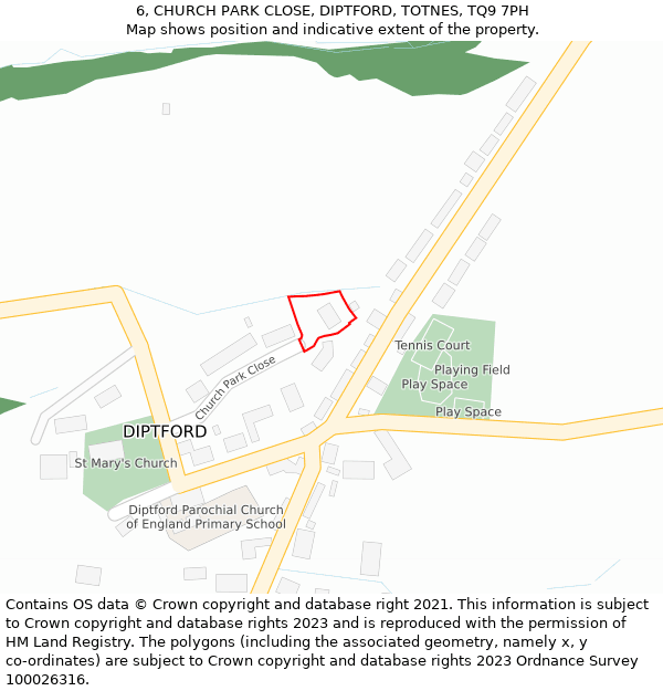 6, CHURCH PARK CLOSE, DIPTFORD, TOTNES, TQ9 7PH: Location map and indicative extent of plot