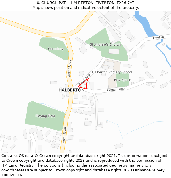 6, CHURCH PATH, HALBERTON, TIVERTON, EX16 7AT: Location map and indicative extent of plot
