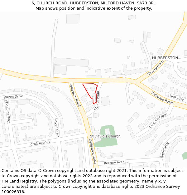 6, CHURCH ROAD, HUBBERSTON, MILFORD HAVEN, SA73 3PL: Location map and indicative extent of plot