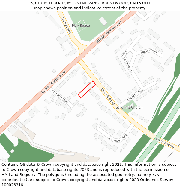 6, CHURCH ROAD, MOUNTNESSING, BRENTWOOD, CM15 0TH: Location map and indicative extent of plot