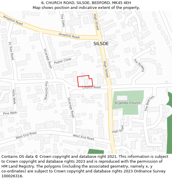 6, CHURCH ROAD, SILSOE, BEDFORD, MK45 4EH: Location map and indicative extent of plot