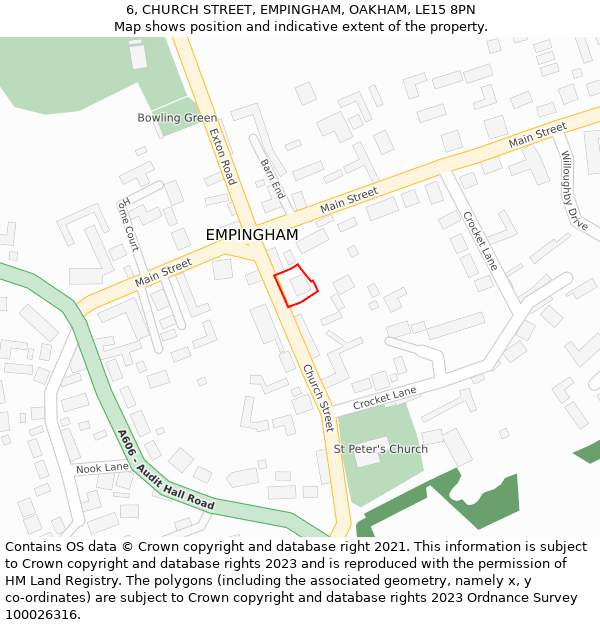 6, CHURCH STREET, EMPINGHAM, OAKHAM, LE15 8PN: Location map and indicative extent of plot