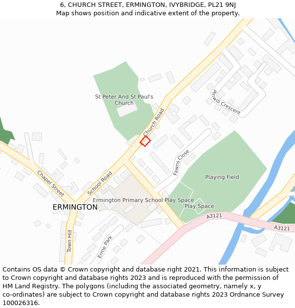 6, CHURCH STREET, ERMINGTON, IVYBRIDGE, PL21 9NJ: Location map and indicative extent of plot