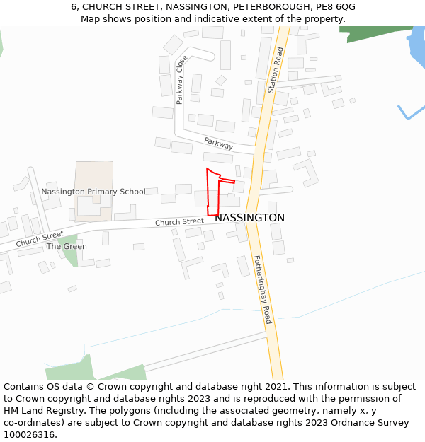 6, CHURCH STREET, NASSINGTON, PETERBOROUGH, PE8 6QG: Location map and indicative extent of plot