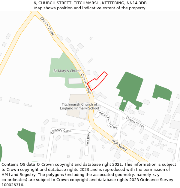 6, CHURCH STREET, TITCHMARSH, KETTERING, NN14 3DB: Location map and indicative extent of plot