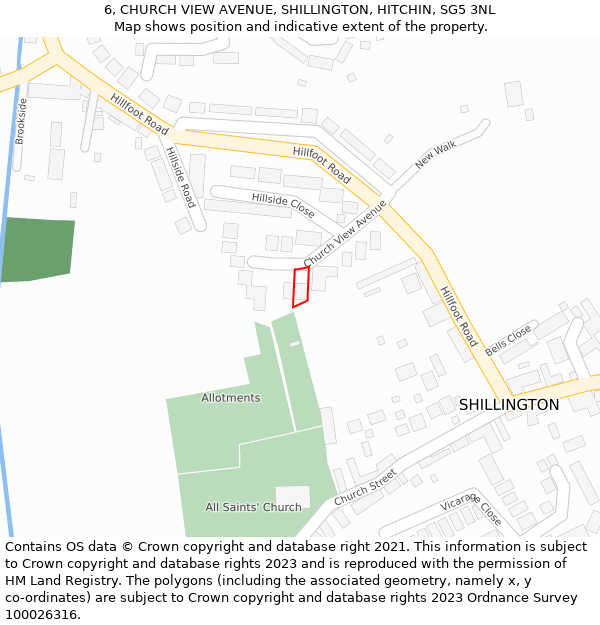 6, CHURCH VIEW AVENUE, SHILLINGTON, HITCHIN, SG5 3NL: Location map and indicative extent of plot