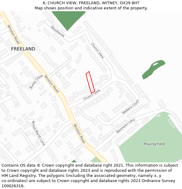 6, CHURCH VIEW, FREELAND, WITNEY, OX29 8HT: Location map and indicative extent of plot