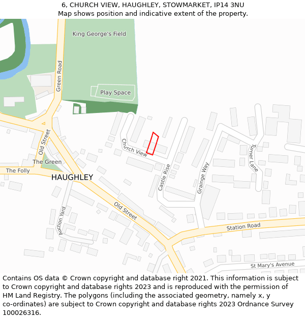 6, CHURCH VIEW, HAUGHLEY, STOWMARKET, IP14 3NU: Location map and indicative extent of plot