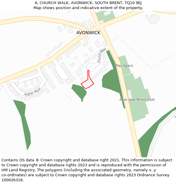 6, CHURCH WALK, AVONWICK, SOUTH BRENT, TQ10 9EJ: Location map and indicative extent of plot