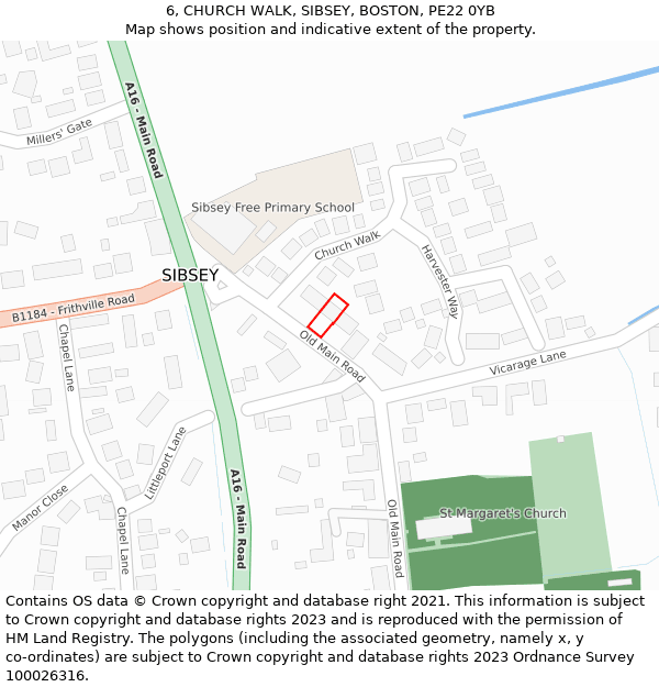 6, CHURCH WALK, SIBSEY, BOSTON, PE22 0YB: Location map and indicative extent of plot