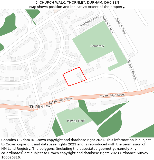 6, CHURCH WALK, THORNLEY, DURHAM, DH6 3EN: Location map and indicative extent of plot
