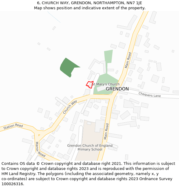 6, CHURCH WAY, GRENDON, NORTHAMPTON, NN7 1JE: Location map and indicative extent of plot