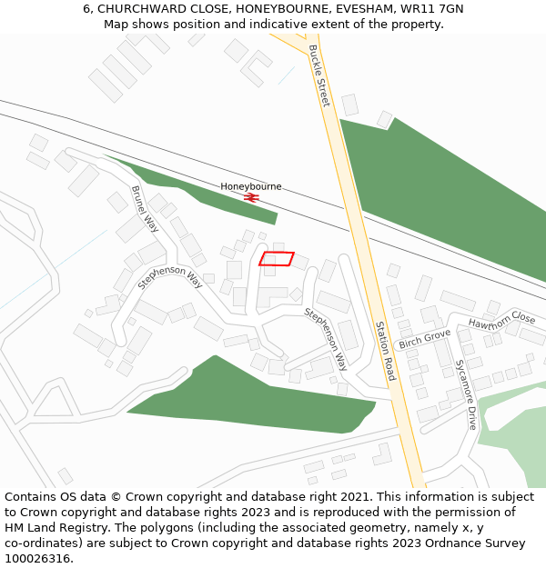 6, CHURCHWARD CLOSE, HONEYBOURNE, EVESHAM, WR11 7GN: Location map and indicative extent of plot