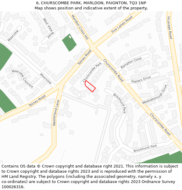 6, CHURSCOMBE PARK, MARLDON, PAIGNTON, TQ3 1NP: Location map and indicative extent of plot