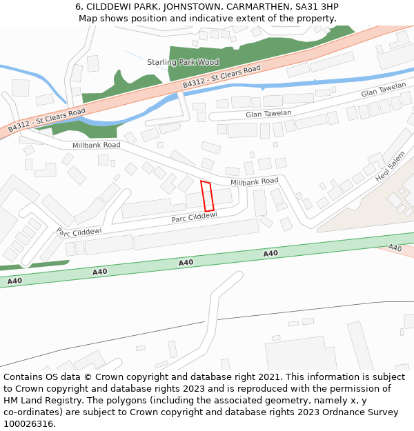 6, CILDDEWI PARK, JOHNSTOWN, CARMARTHEN, SA31 3HP: Location map and indicative extent of plot