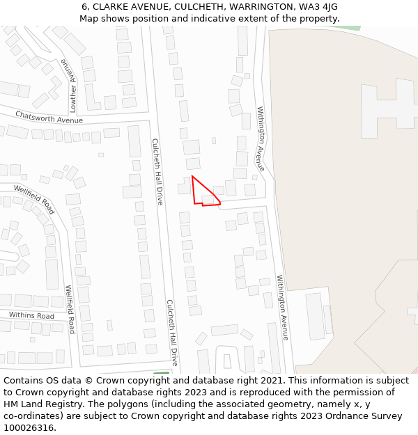 6, CLARKE AVENUE, CULCHETH, WARRINGTON, WA3 4JG: Location map and indicative extent of plot