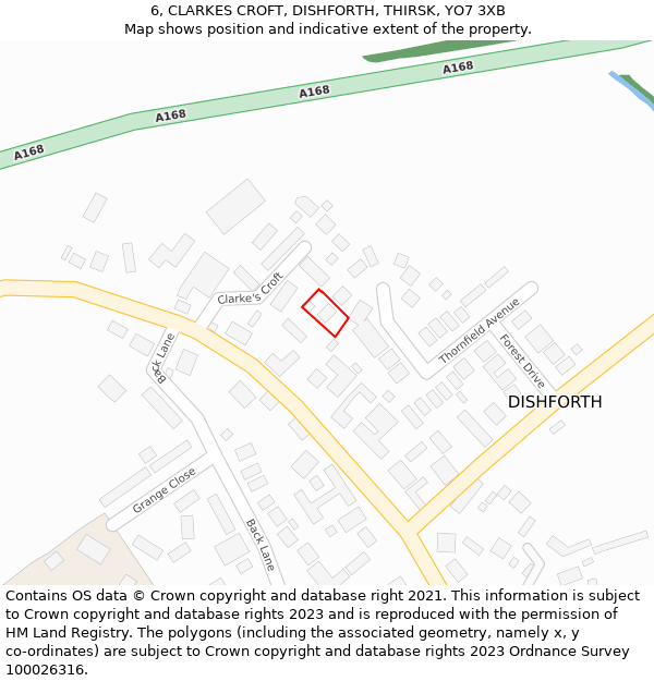 6, CLARKES CROFT, DISHFORTH, THIRSK, YO7 3XB: Location map and indicative extent of plot