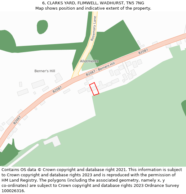 6, CLARKS YARD, FLIMWELL, WADHURST, TN5 7NG: Location map and indicative extent of plot