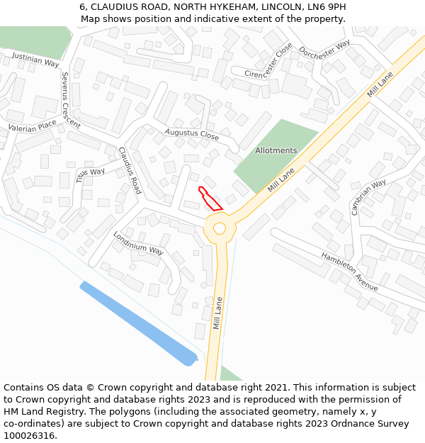 6, CLAUDIUS ROAD, NORTH HYKEHAM, LINCOLN, LN6 9PH: Location map and indicative extent of plot