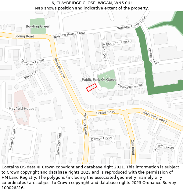 6, CLAYBRIDGE CLOSE, WIGAN, WN5 0JU: Location map and indicative extent of plot