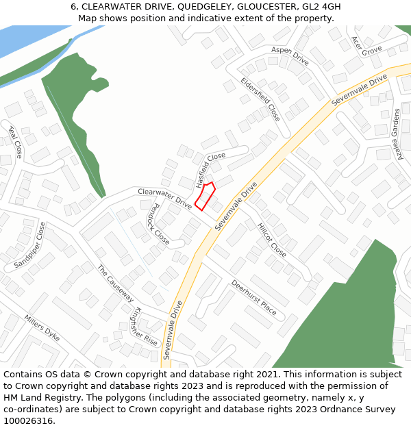 6, CLEARWATER DRIVE, QUEDGELEY, GLOUCESTER, GL2 4GH: Location map and indicative extent of plot