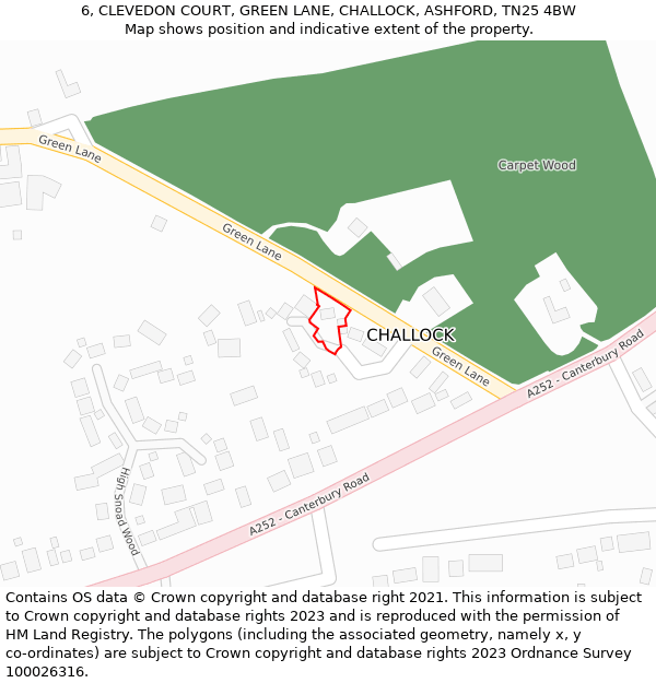 6, CLEVEDON COURT, GREEN LANE, CHALLOCK, ASHFORD, TN25 4BW: Location map and indicative extent of plot