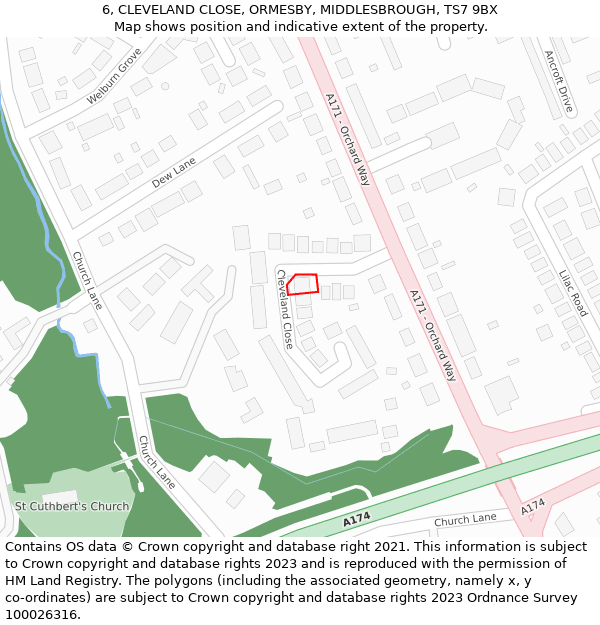 6, CLEVELAND CLOSE, ORMESBY, MIDDLESBROUGH, TS7 9BX: Location map and indicative extent of plot