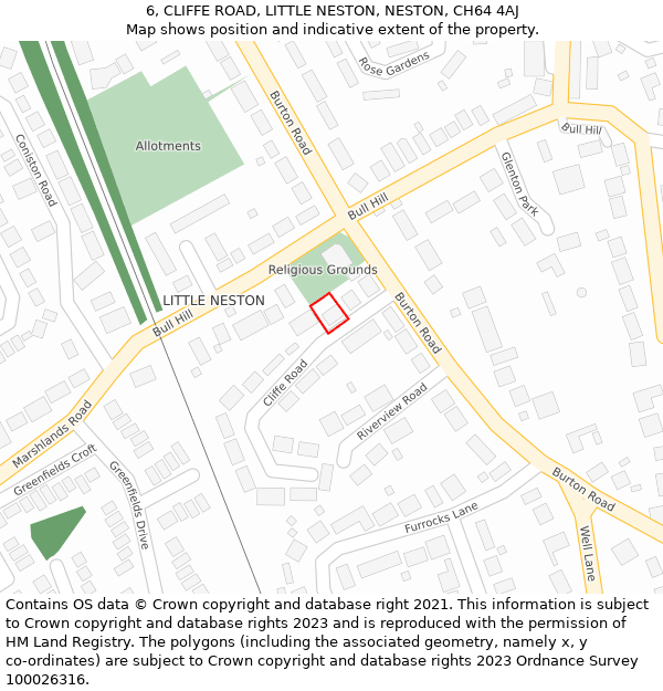 6, CLIFFE ROAD, LITTLE NESTON, NESTON, CH64 4AJ: Location map and indicative extent of plot