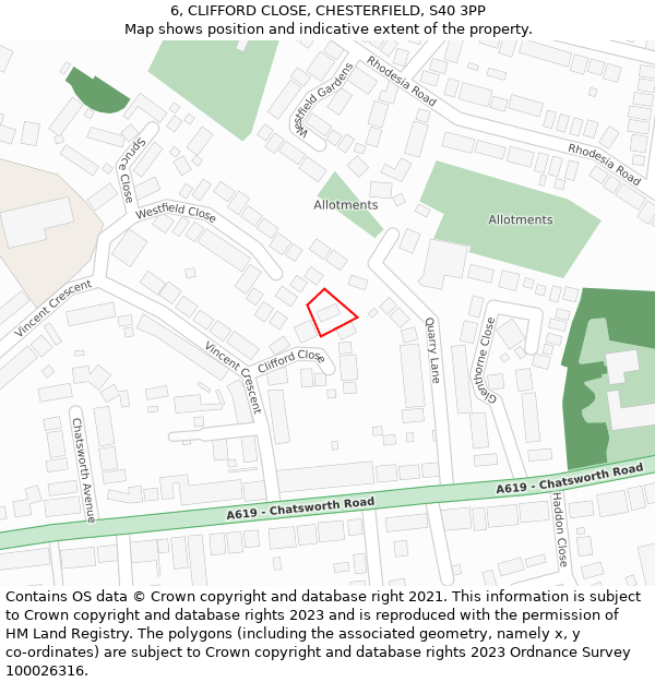 6, CLIFFORD CLOSE, CHESTERFIELD, S40 3PP: Location map and indicative extent of plot