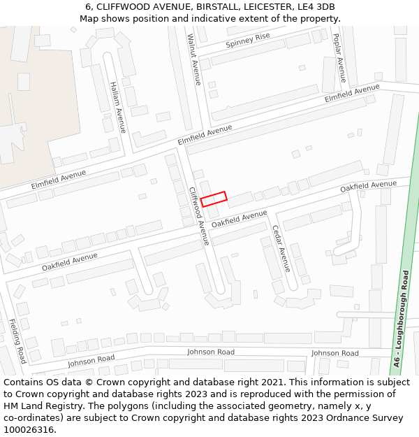 6, CLIFFWOOD AVENUE, BIRSTALL, LEICESTER, LE4 3DB: Location map and indicative extent of plot