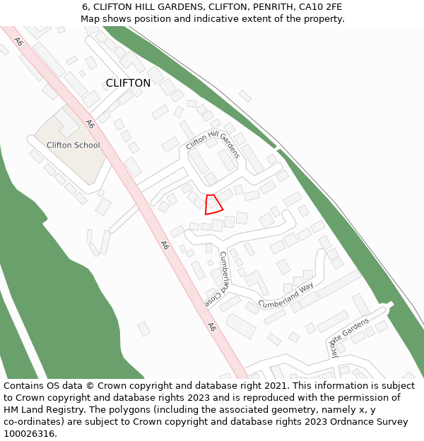 6, CLIFTON HILL GARDENS, CLIFTON, PENRITH, CA10 2FE: Location map and indicative extent of plot