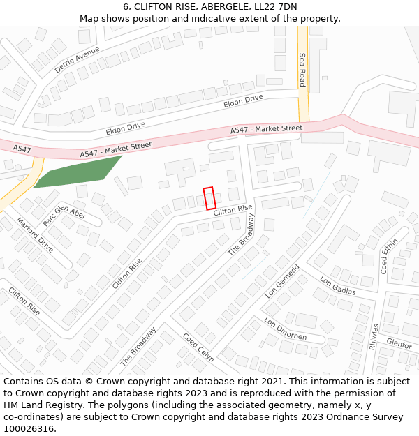 6, CLIFTON RISE, ABERGELE, LL22 7DN: Location map and indicative extent of plot