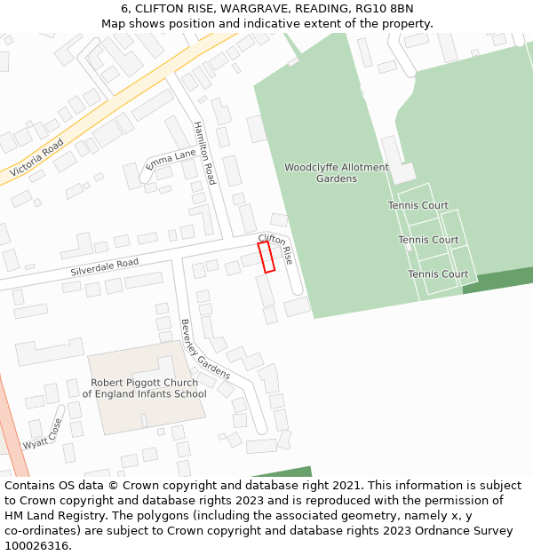 6, CLIFTON RISE, WARGRAVE, READING, RG10 8BN: Location map and indicative extent of plot