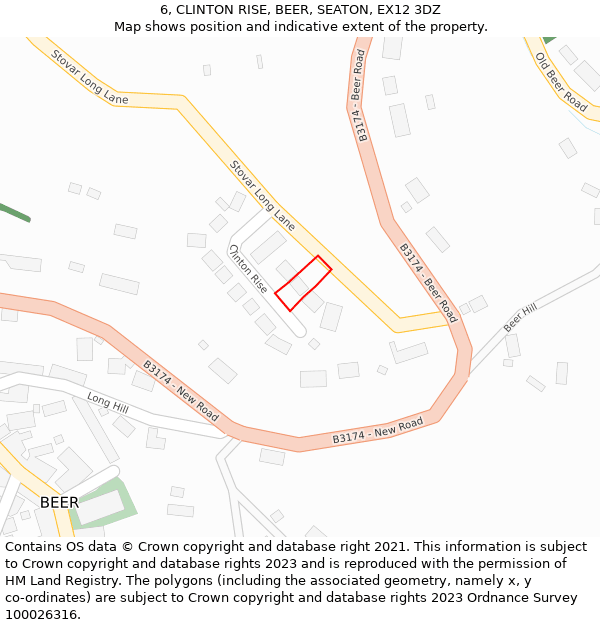 6, CLINTON RISE, BEER, SEATON, EX12 3DZ: Location map and indicative extent of plot