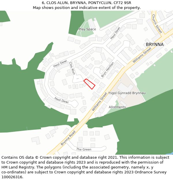 6, CLOS ALUN, BRYNNA, PONTYCLUN, CF72 9SR: Location map and indicative extent of plot