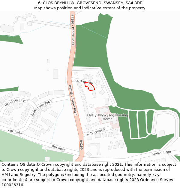 6, CLOS BRYNLLIW, GROVESEND, SWANSEA, SA4 8DF: Location map and indicative extent of plot