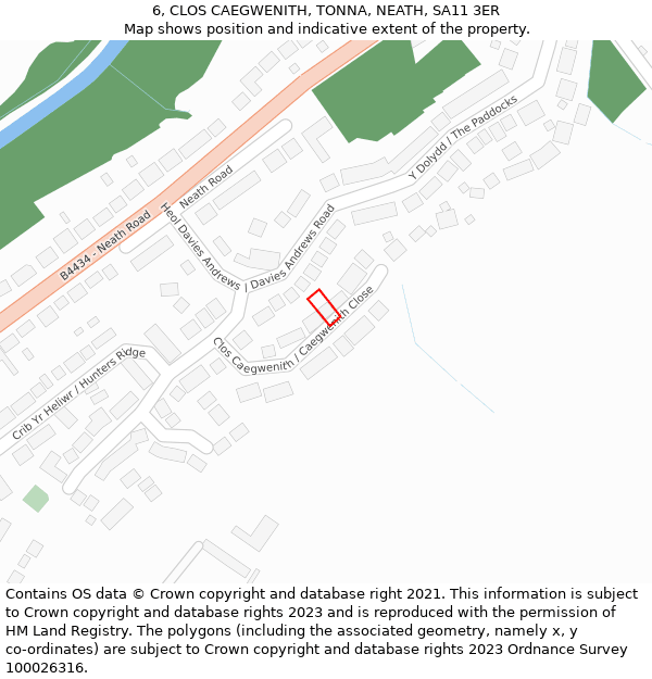 6, CLOS CAEGWENITH, TONNA, NEATH, SA11 3ER: Location map and indicative extent of plot