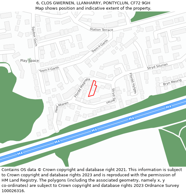 6, CLOS GWERNEN, LLANHARRY, PONTYCLUN, CF72 9GH: Location map and indicative extent of plot